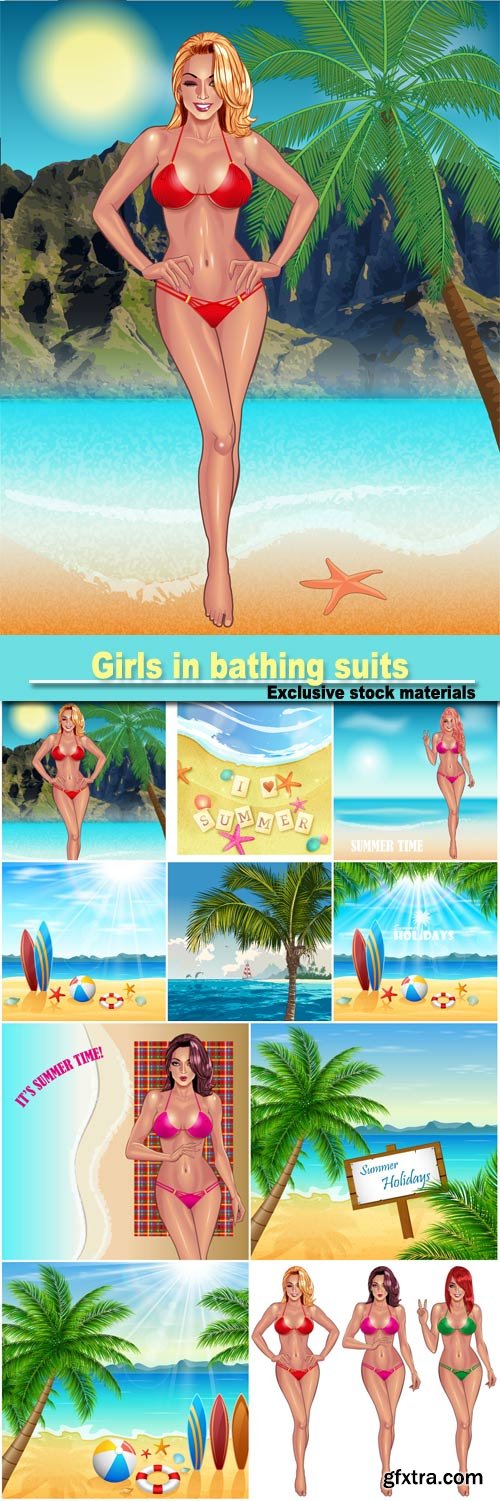 Girls in bathing suits, beach vacation