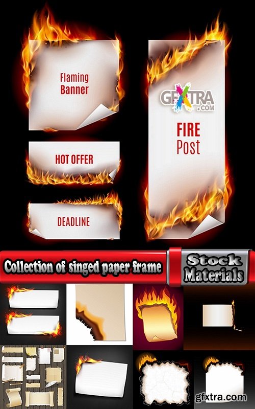 Collection of singed paper frame pattern background decoration fire 25 EPS