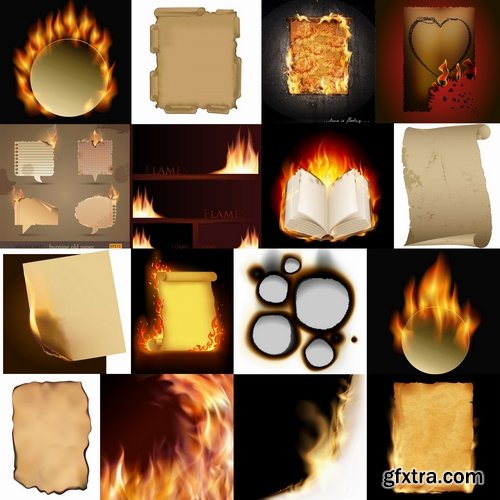 Collection of singed paper frame pattern background decoration fire 25 EPS