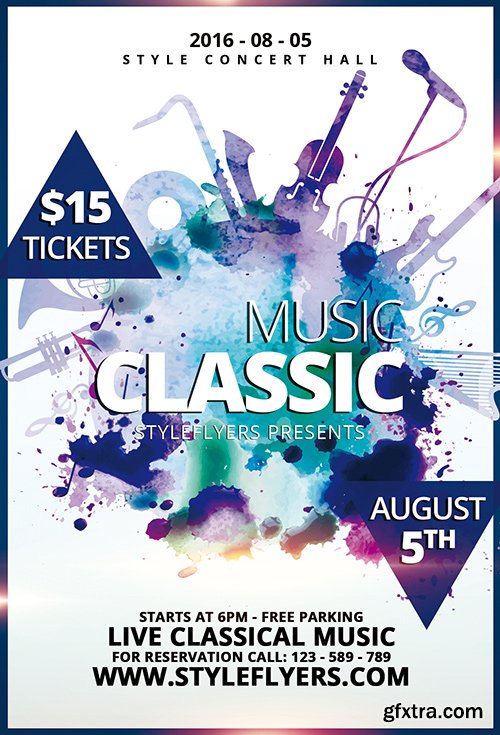 Classic Music PSD Flyer Template + Facebook Cover