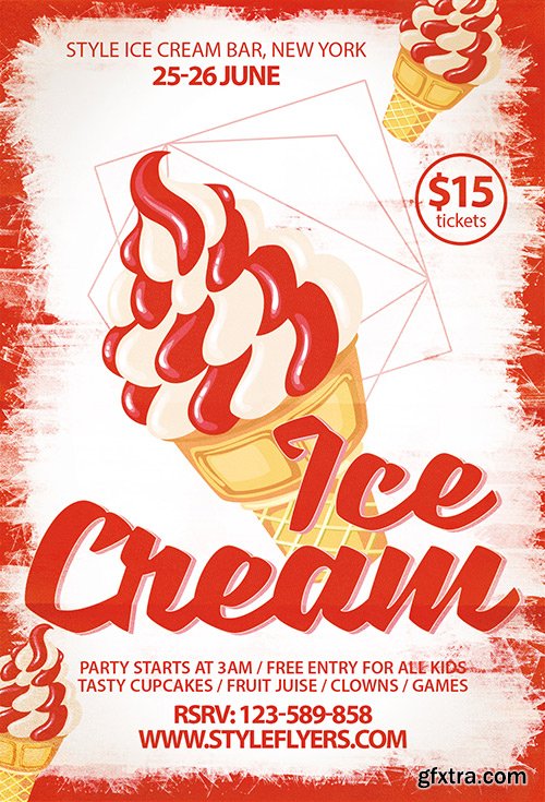 Ice cream party PSD Flyer Template + Facebook Cover