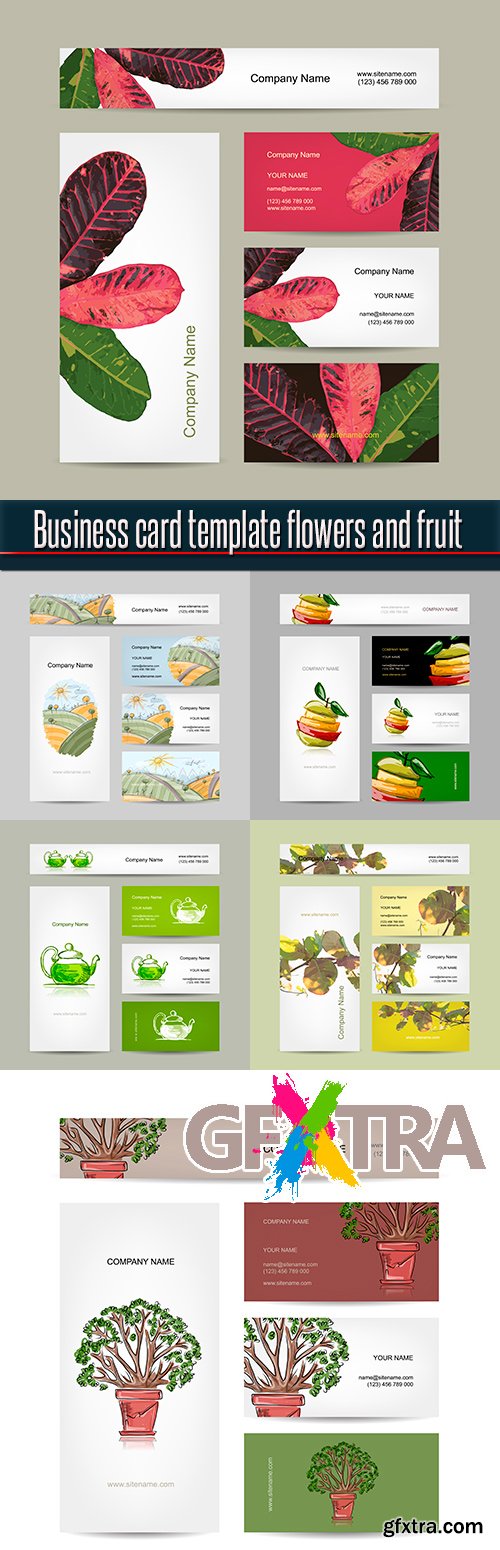 Business card template flowers and fruit