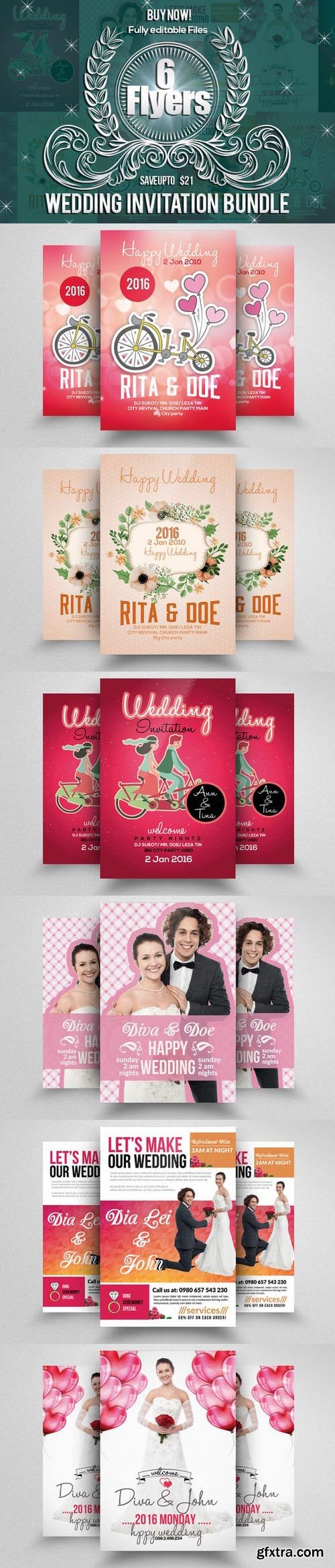 CM - 6 Wedding Invitation Flyers Bundle 667701