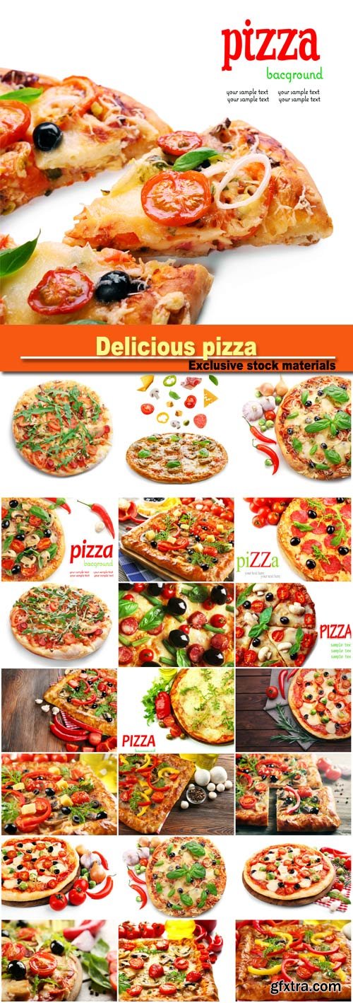 Delicious pizza with meat, vegetables and herbs