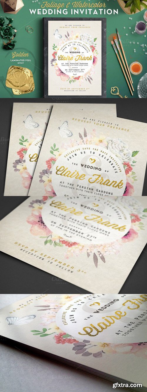 CM - Foliage&Watercolor Wedding Invite II 679593