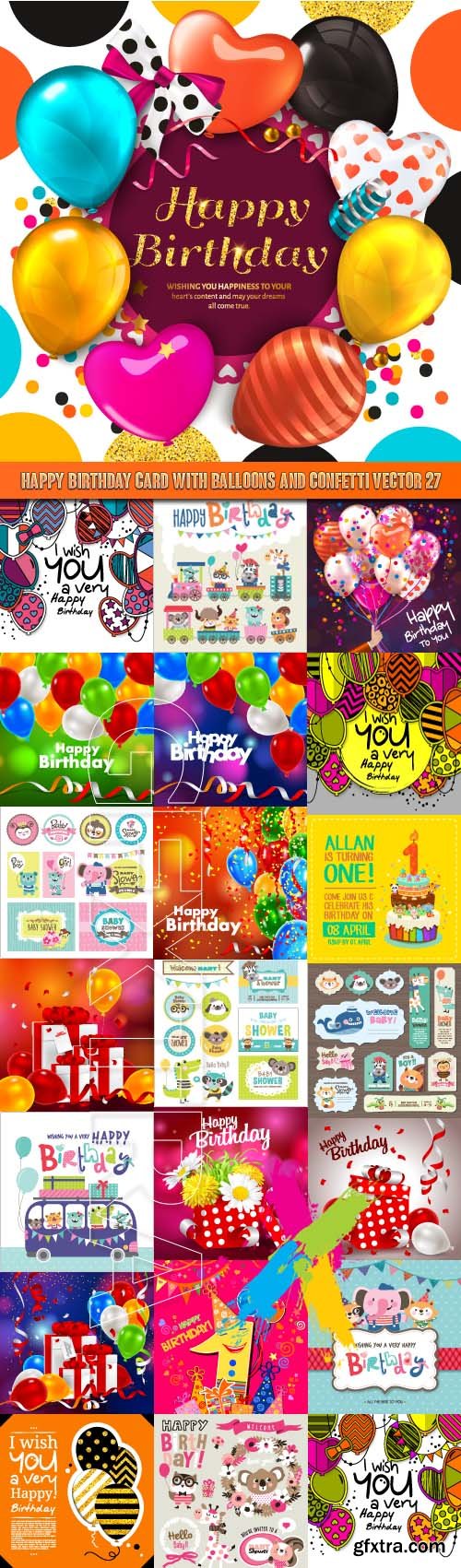 Happy Birthday card with balloons and confetti vector 27