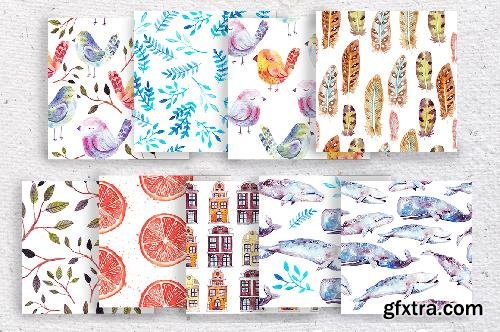 CreativeMarket Watercolor seamless patterns set 672101