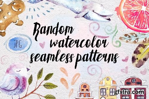 CreativeMarket Watercolor seamless patterns set 672101