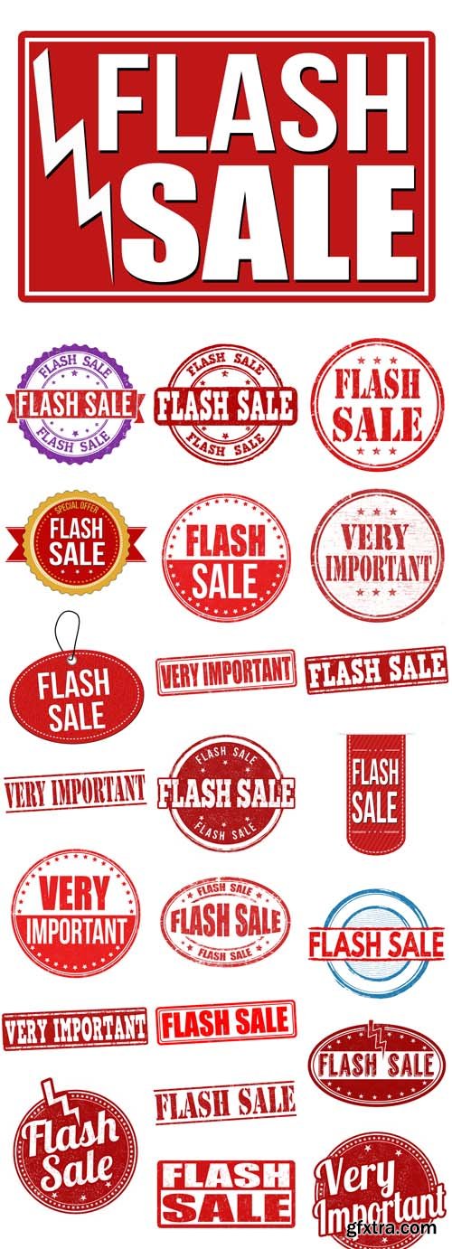 Vector Set - Flash sale Red Sign and Very Important Stamps