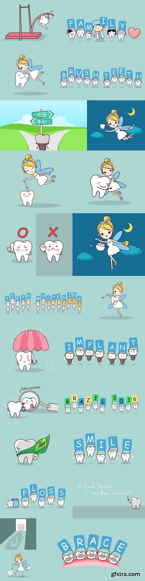 Cartoon tooth with tooth fairy