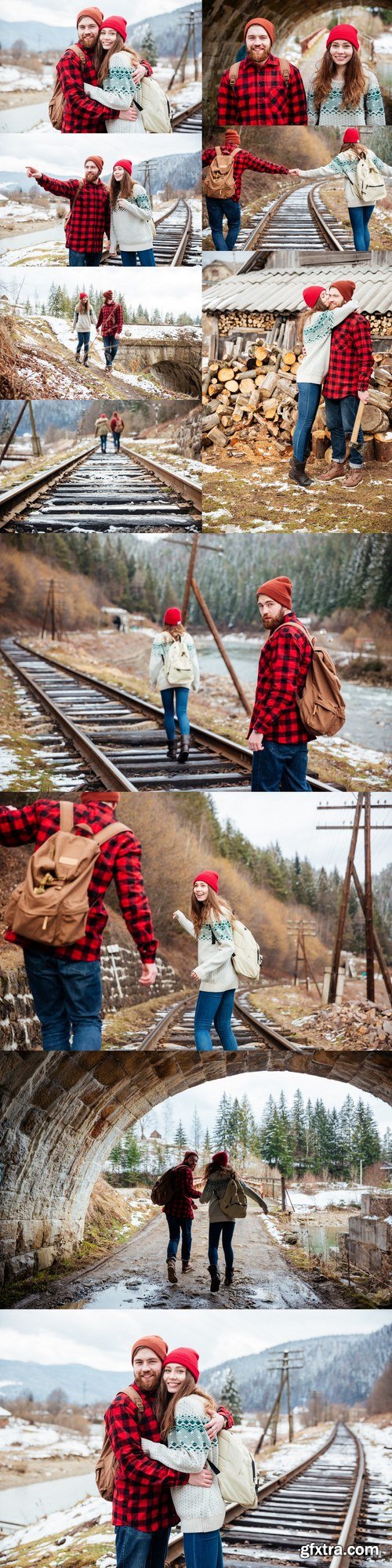 Beautiful young couple walking outdoors