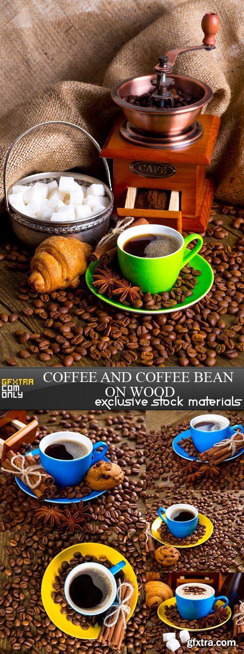 Coffee and Coffee Bean on Wood - 6 UHQ JPEG