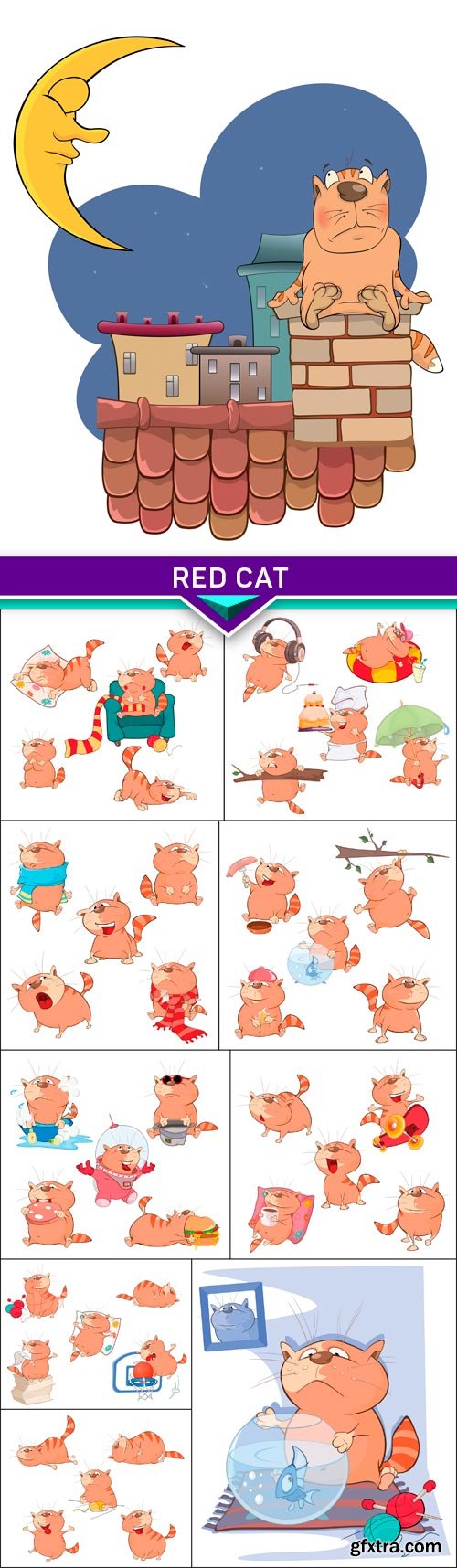 Cartoon Character, red cat 10x EPS