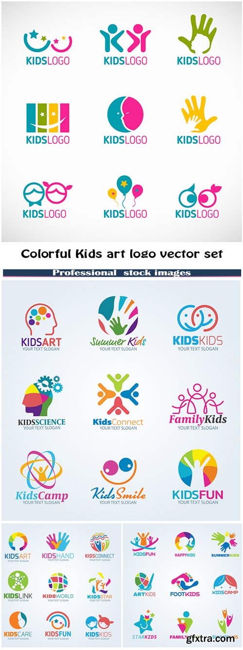 Colorful Kids art logo vector set