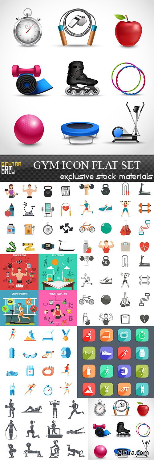 Gym Icon Flat Set, 8  x  UHQ JPEG