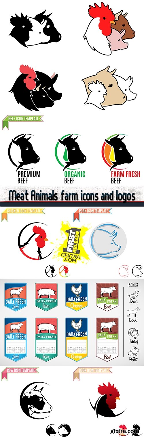 Meat Animals farm icons and logos