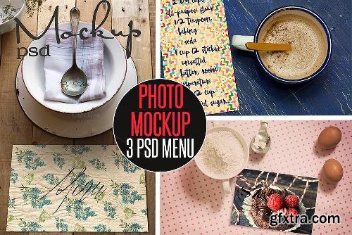 CreativeMarket 3 Menu PSD Photo Mockup 328335