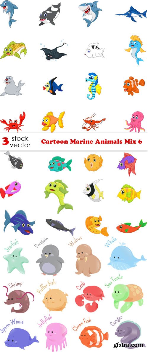 Vectors - Cartoon Marine Animals Mix 6