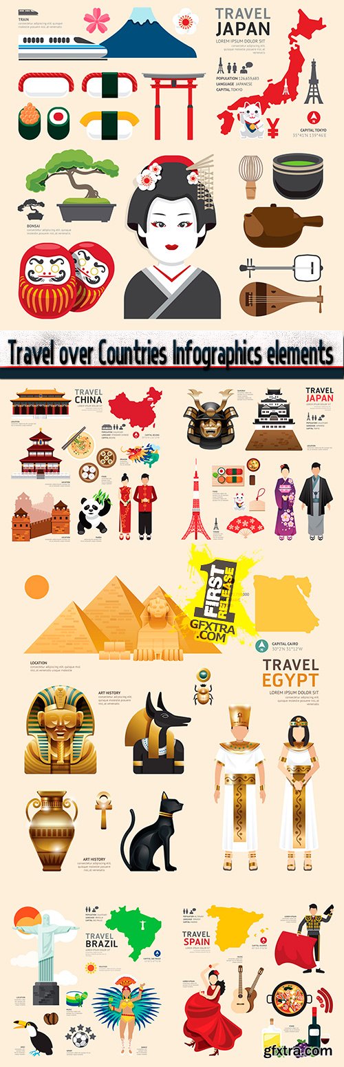 Travel over Countries Infographics elements