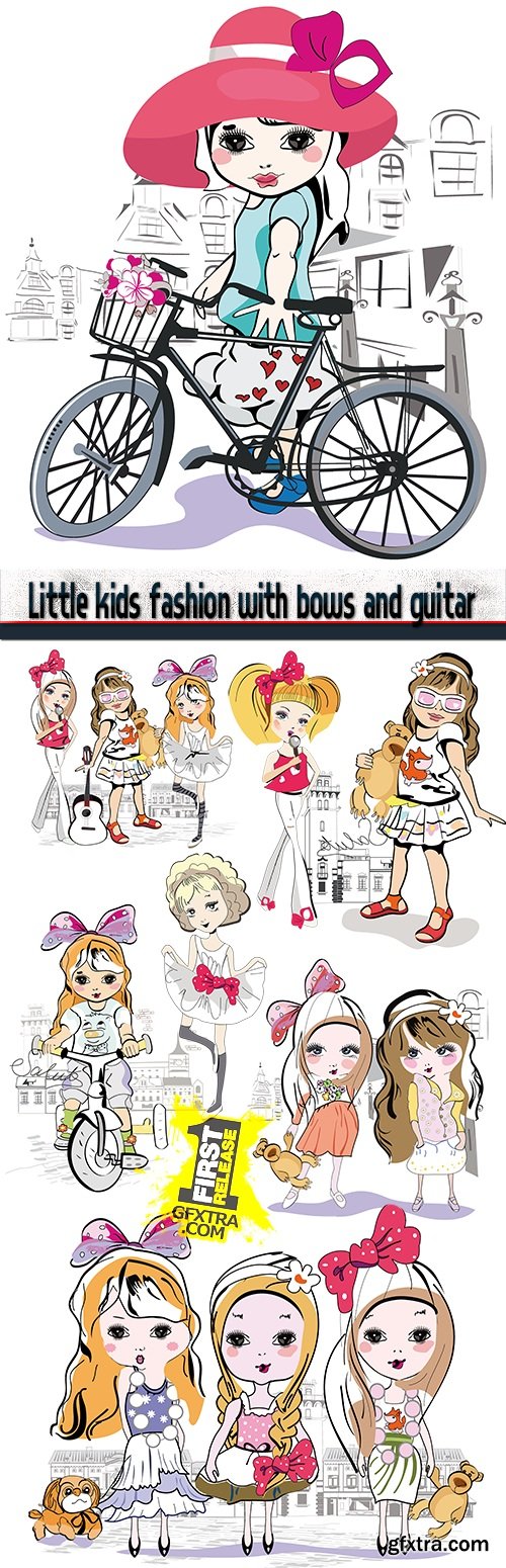 Little kids fashion with bows and guitar