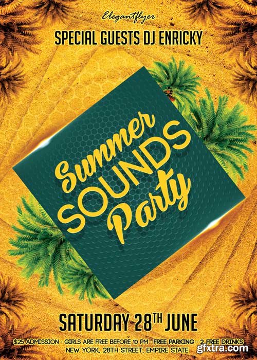 Summer Sounds Party V1 Flyer PSD Template + Facebook Cover