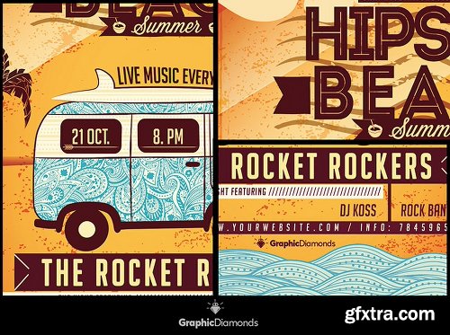 CreativeMarket Hipster Beach Summer Flyer 690203