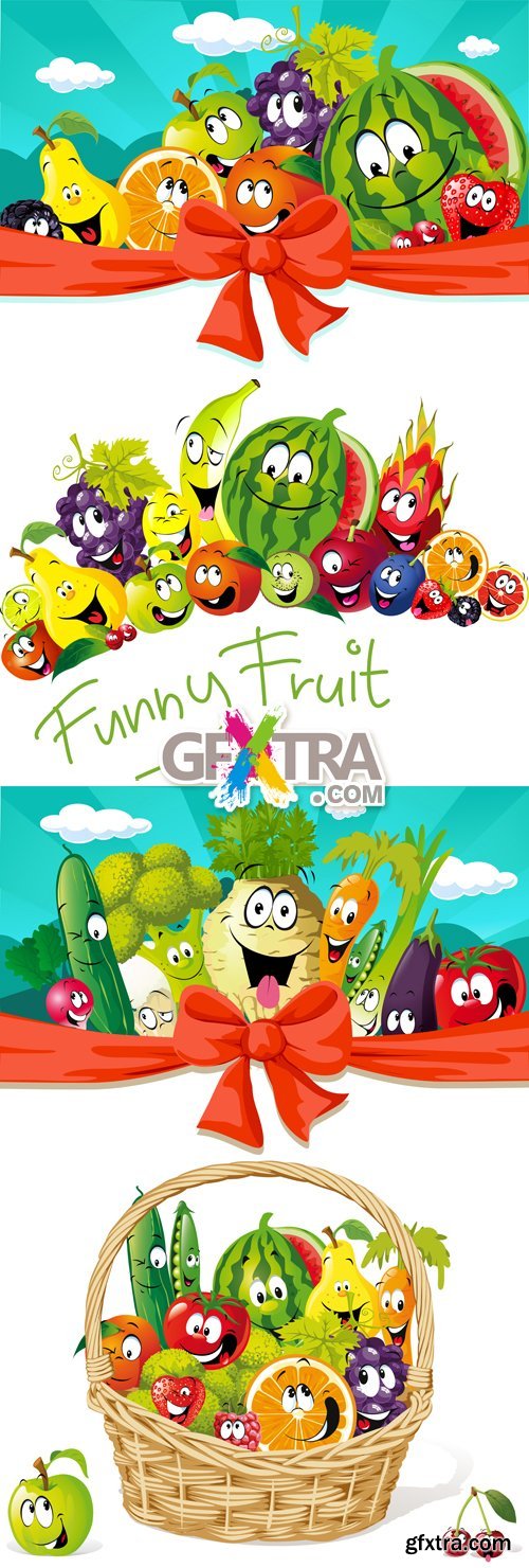 Funny Fruits & Vegetables Vector