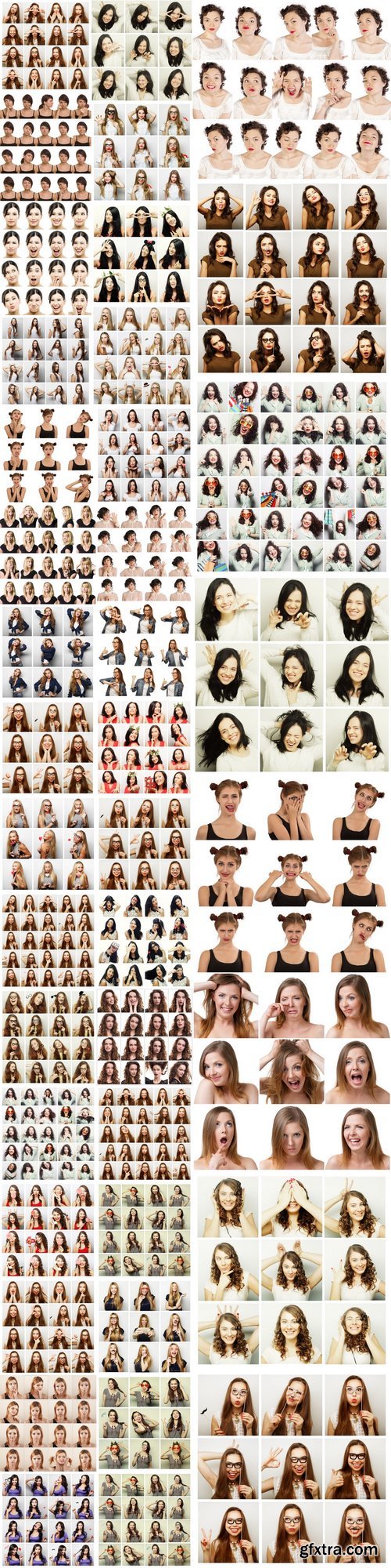 Collage of woman different facial expressions