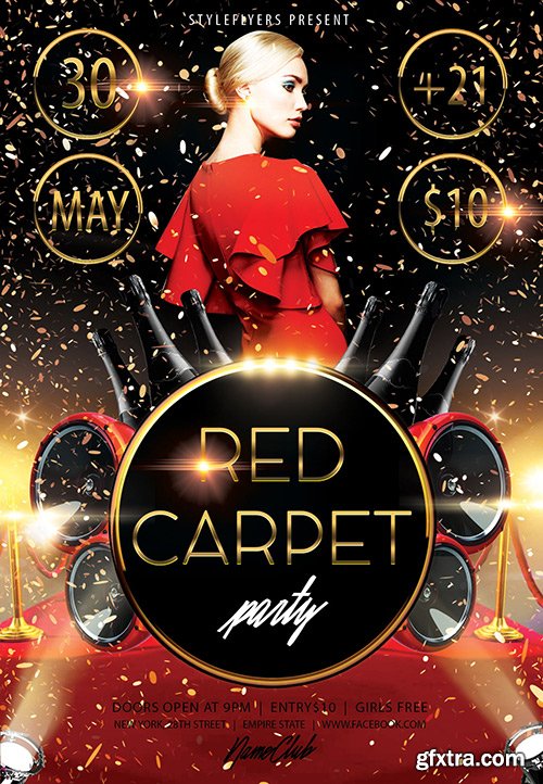 Red Carpet Party PSD Flyer Template + Facebook Cover