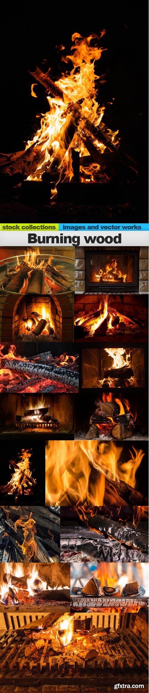 Burning wood, 15 x UHQ JPEG