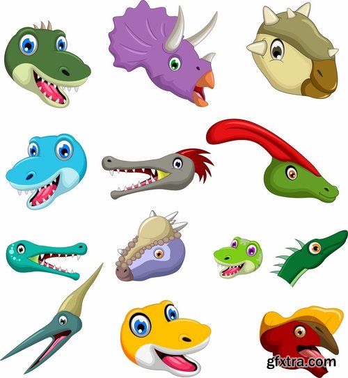 Collection of dinosaur fossil reptile amphibian animal lizard 25 EPS