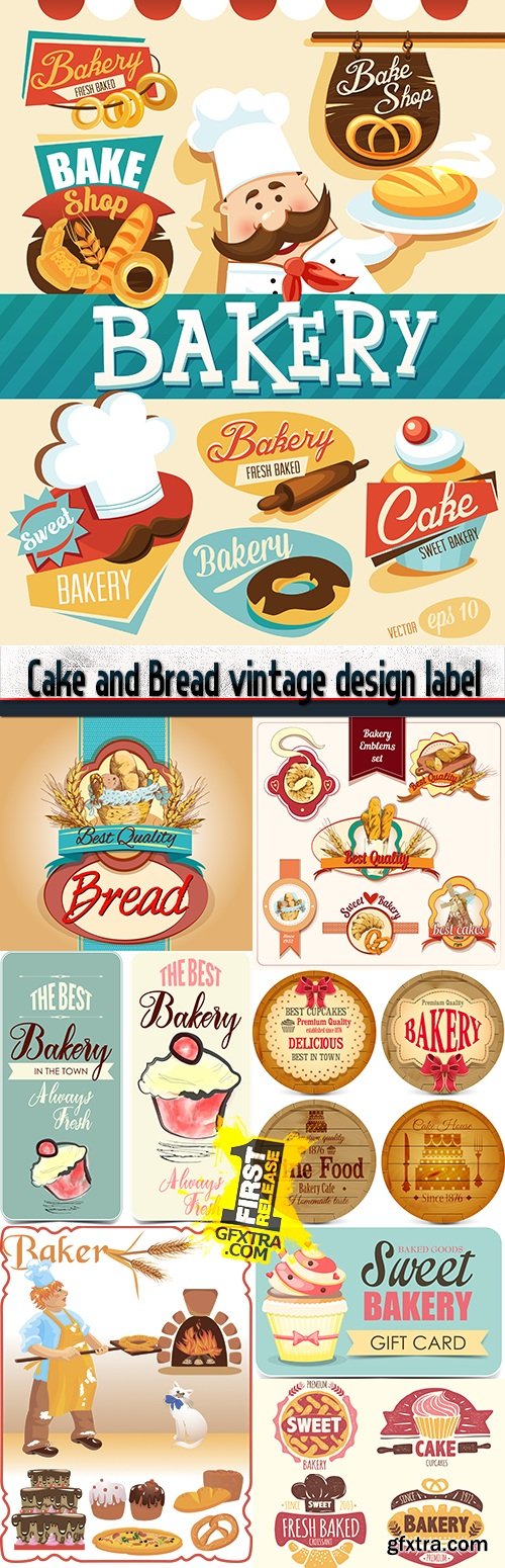 Cake and Bread vintage design label