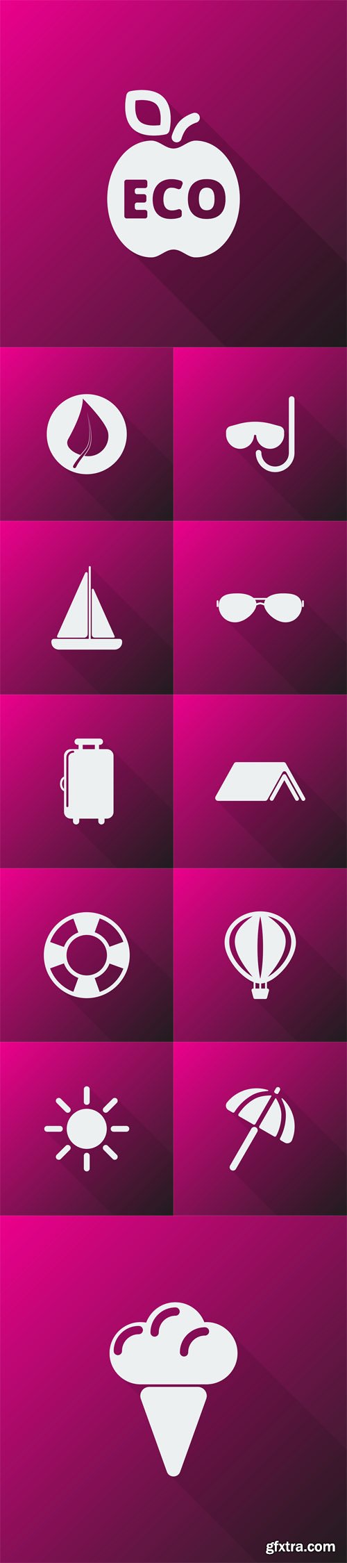 Vector Set - Summer Icons on Pink Background