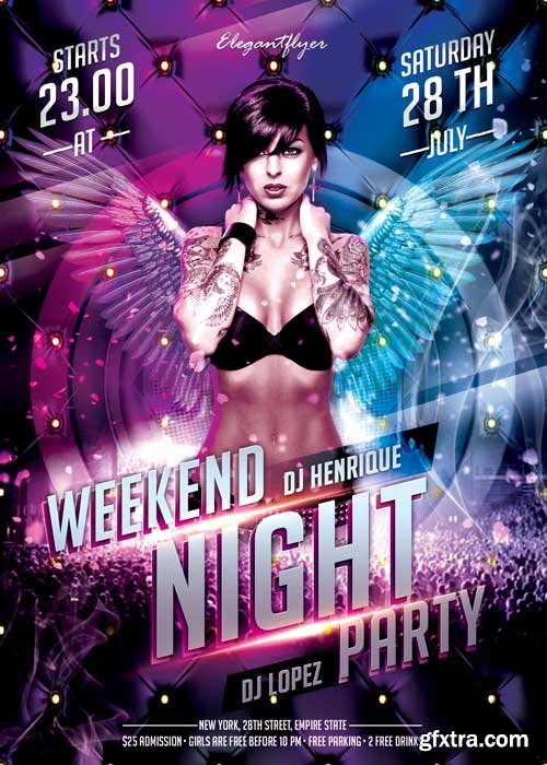 Weekend Night Party Flyer PSD Template + Facebook Cover