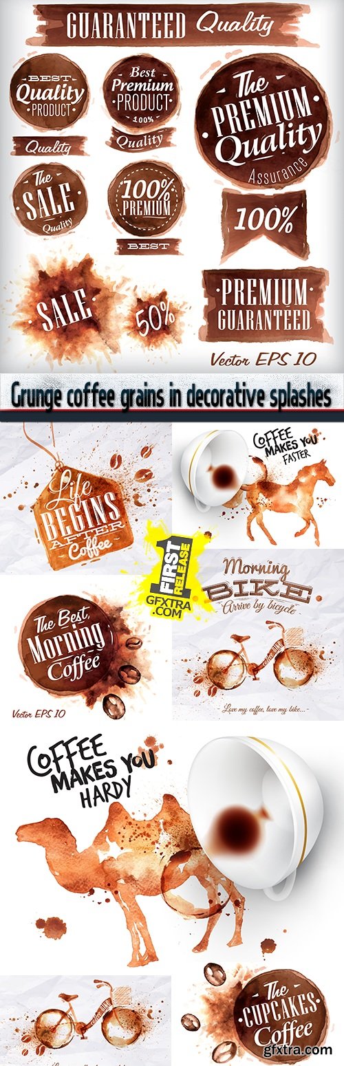 Grunge coffee grains in decorative splashes