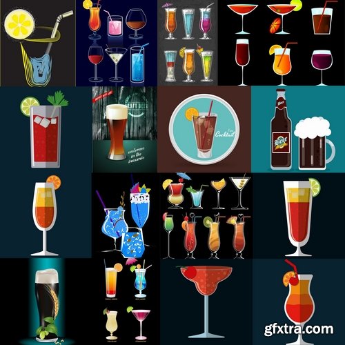 Collection of cocktail drink fresh glass cup vector image 25 EPS