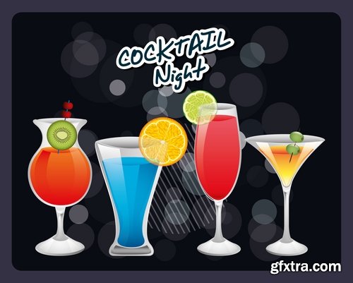 Collection of cocktail drink fresh glass cup vector image 25 EPS