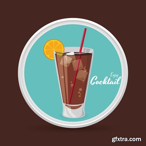 Collection of cocktail drink fresh glass cup vector image 25 EPS