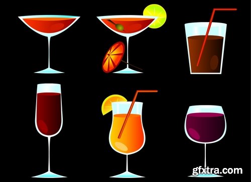 Collection of cocktail drink fresh glass cup vector image 25 EPS