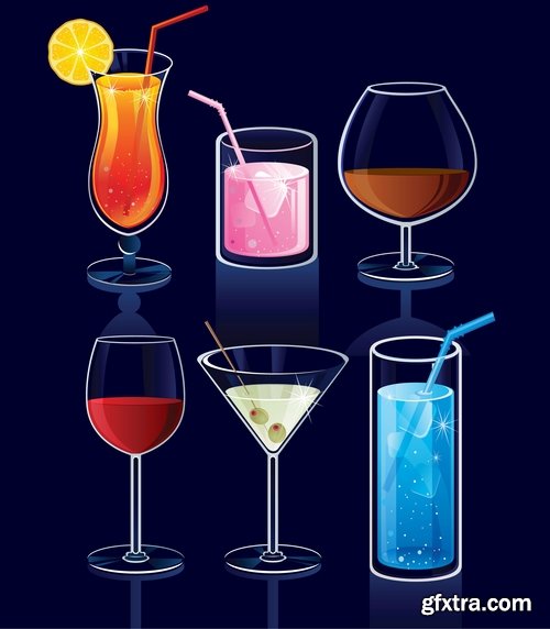 Collection of cocktail drink fresh glass cup vector image 25 EPS