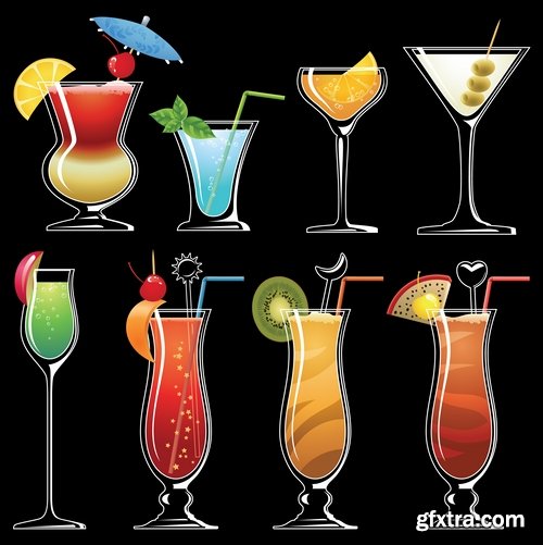 Collection of cocktail drink fresh glass cup vector image 25 EPS