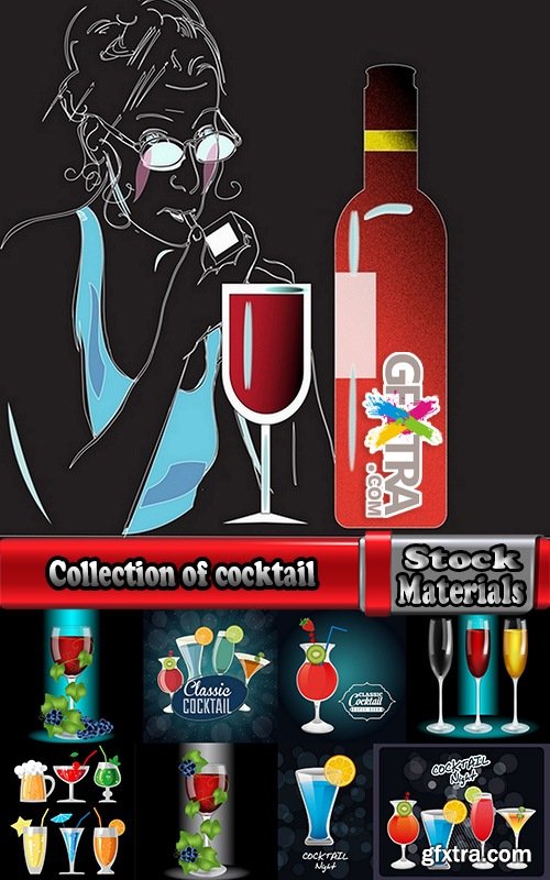 Collection of cocktail drink fresh glass cup vector image 25 EPS