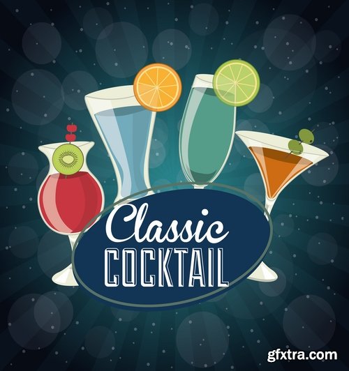 Collection of cocktail drink fresh glass cup vector image 25 EPS