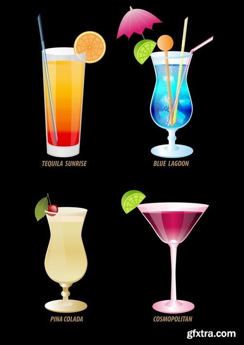 Collection of cocktail drink fresh glass cup vector image 25 EPS