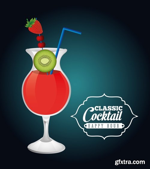 Collection of cocktail drink fresh glass cup vector image 25 EPS