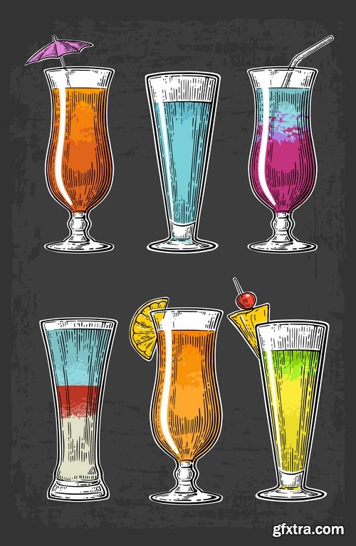 Collection of cocktail drink fresh glass cup vector image 25 EPS