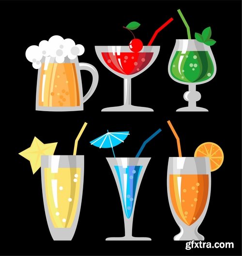 Collection of cocktail drink fresh glass cup vector image 25 EPS