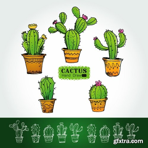 Collection of cactus plant flower icon logo thorn vector image 25 EPS