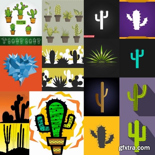 Collection of cactus plant flower icon logo thorn vector image 25 EPS
