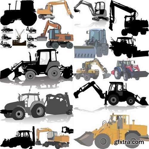 Collection of tractor excavator bulldozer construction equipment 25 EPS